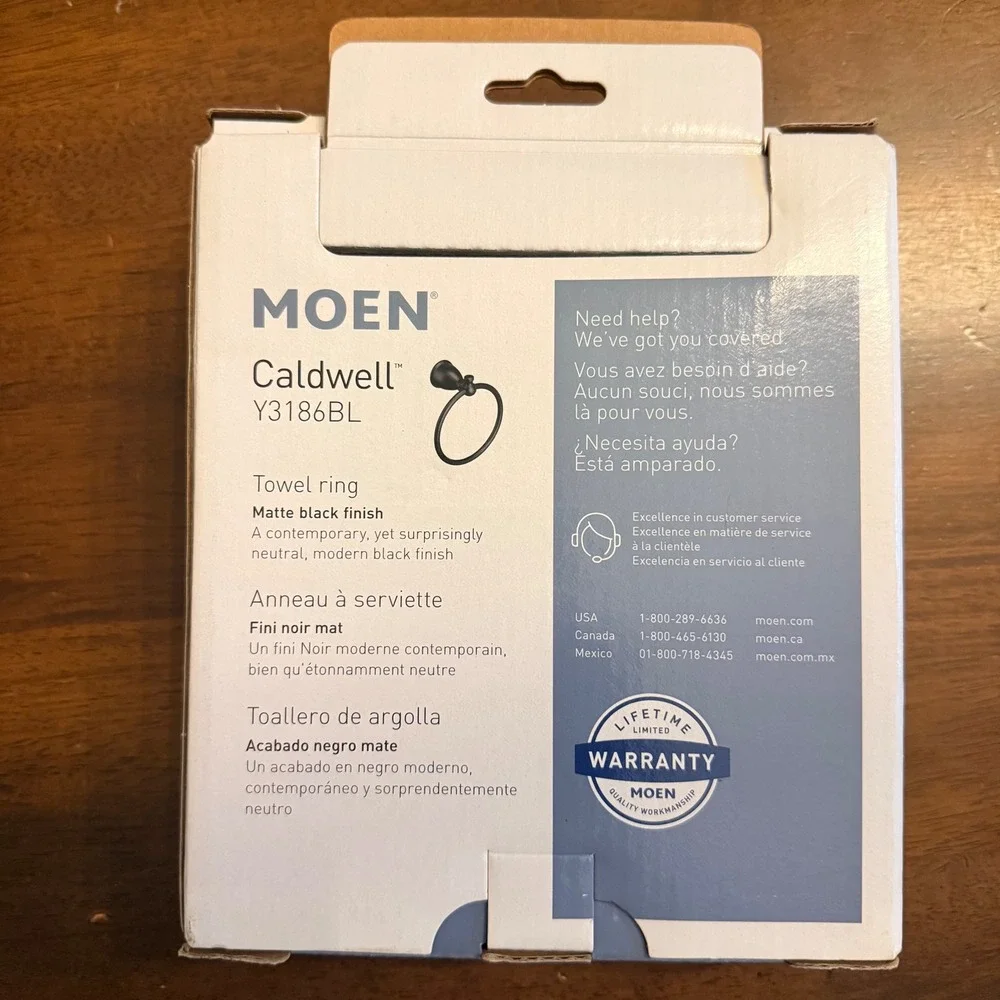 Moen Caldwell Towel Ring Matte Black Y3186BL Bathroom Hardware New Box Damage